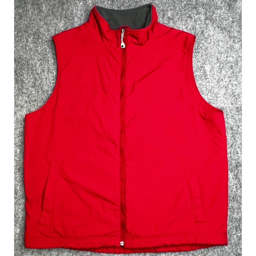 VTG LL Bean Vest Mens Red Nylon Fleece Lined Full Zip Pockets Jacket EUC XL Tall